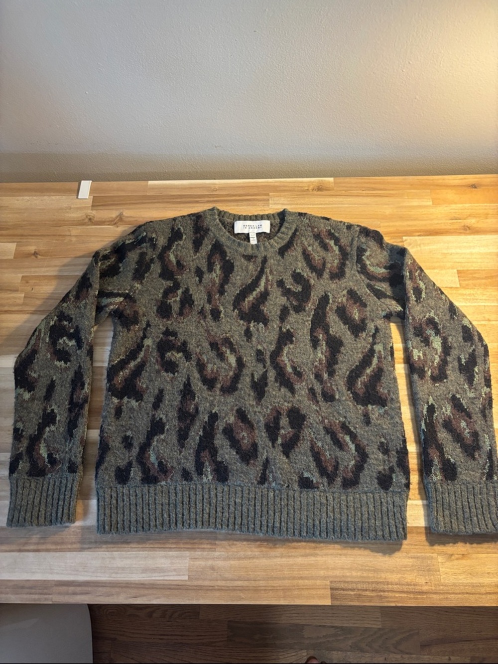 Derek Lam Olive Green Leopard-Print Crewneck Sweater
